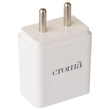 Croma 20W Type A & Type C 2-Port Fast Charger (Type C Cable, Apple Compatible, White)